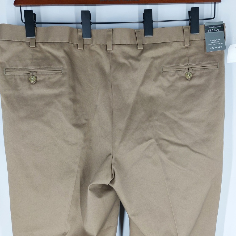 New JOS A BANK Mens 44x29 Travelers Twill Pants‎ Mushroom Brown Wrinkle Free - Picture 7 of 10